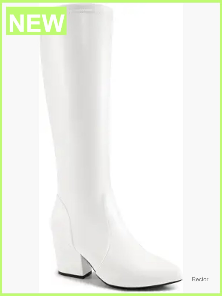 Knee High Boots Chunky Heel Side Zipper Pointed Toe Memory Foam Insole Vegan